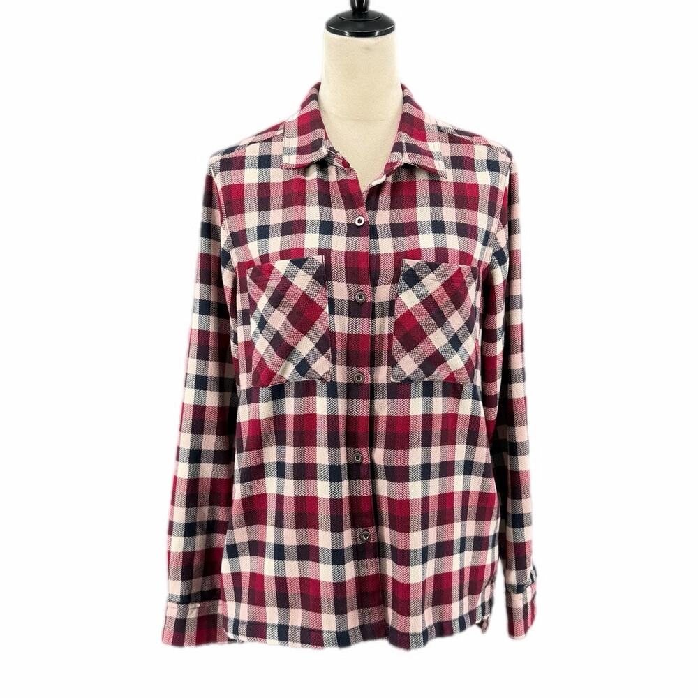 Outdoor Research Pink White Blue Plaid Button Down Flannel Cozy Fall Warm Top